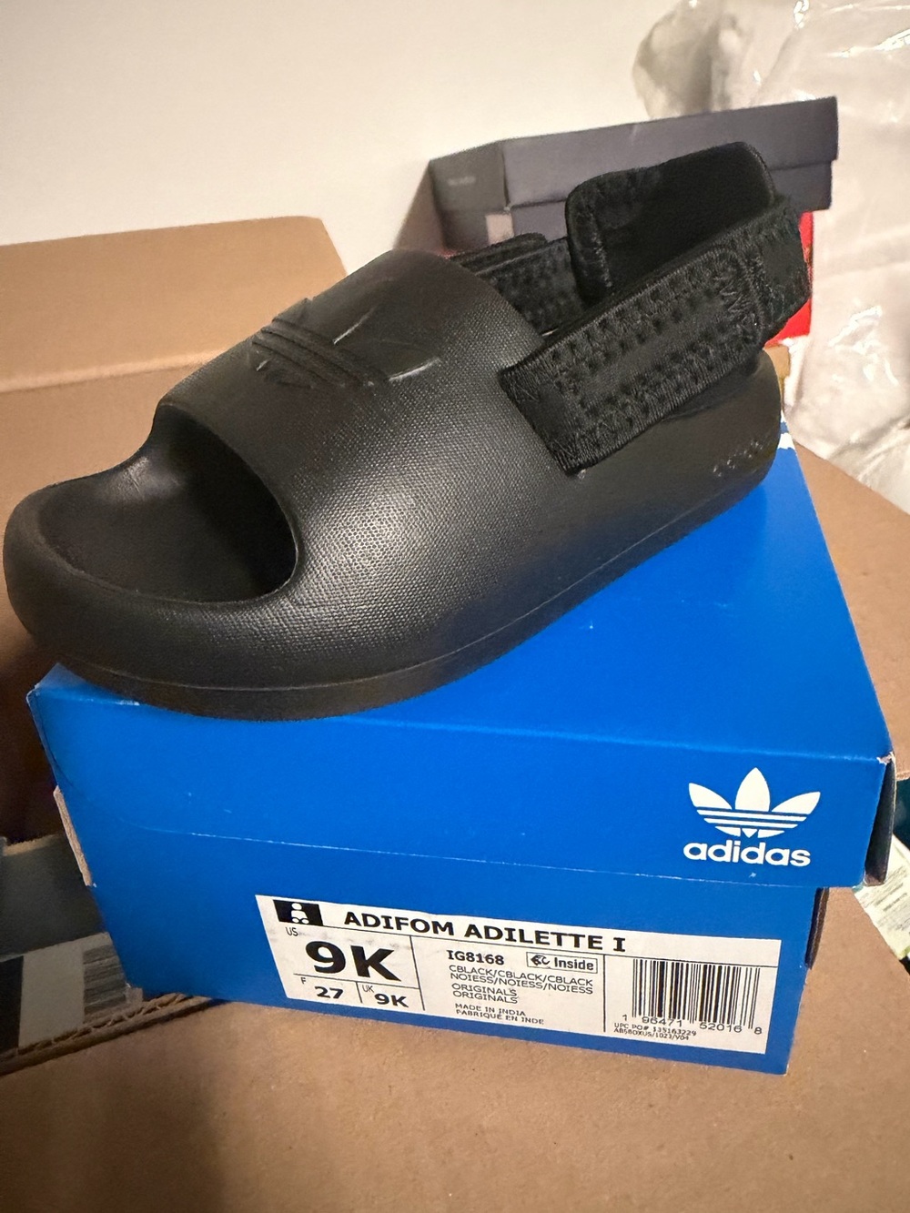 adidas Kids Black Adifom Adilette I Slide with Elastic Back Strap